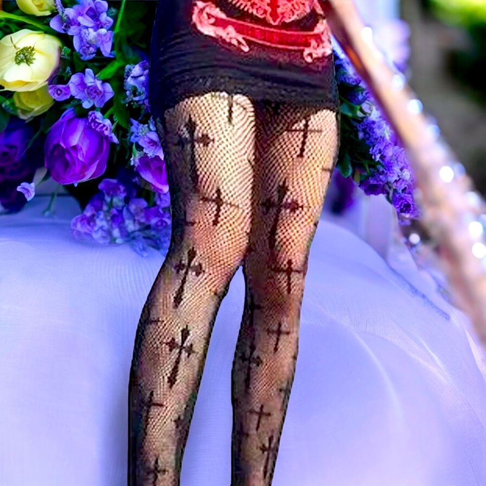 Cross Pattern Fishnet Tights, Hollow Out High Waist Mesh Pantyhose One Size